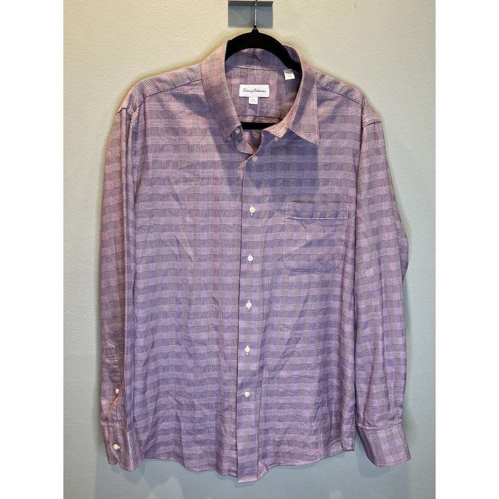 Tommy Bahama Dress Shirt Mens Size 16.5 34-35 Long Sleeve Purple‎ Striped Cotton